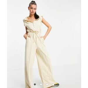 ASOS Buttery Beige Hooded Wide Leg Zip Up Jumpsuit